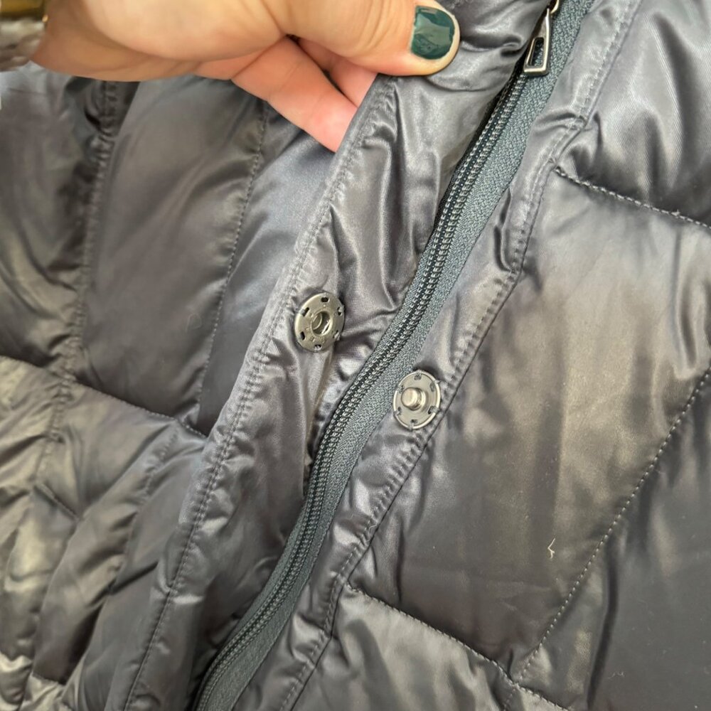 LANDS' END gray metallic down puffer coat with shawl high collar size S - Picture 7 of 11